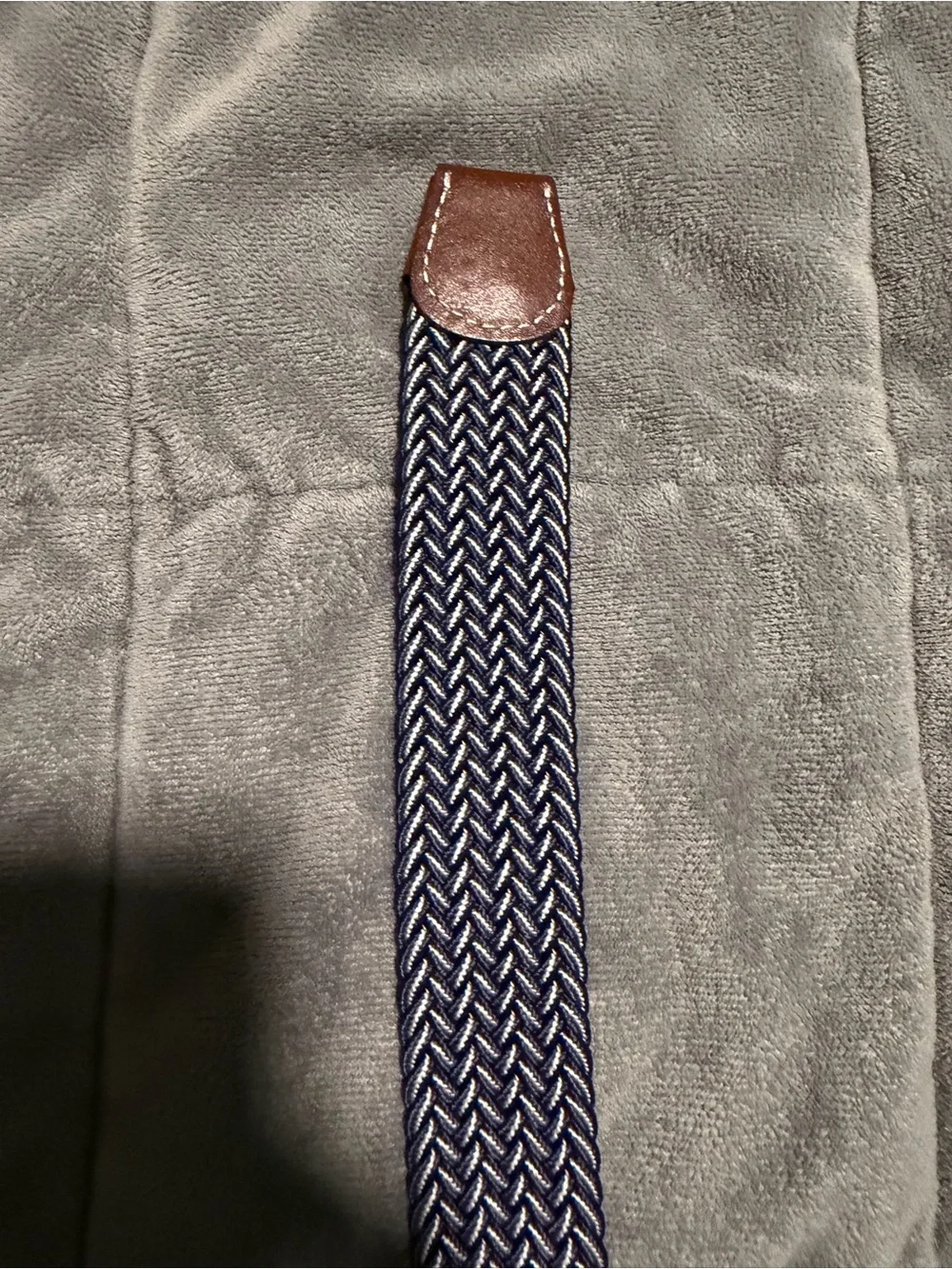 Roostas Men's Woven Blue Stretch Belt with Brown Leather Trim
